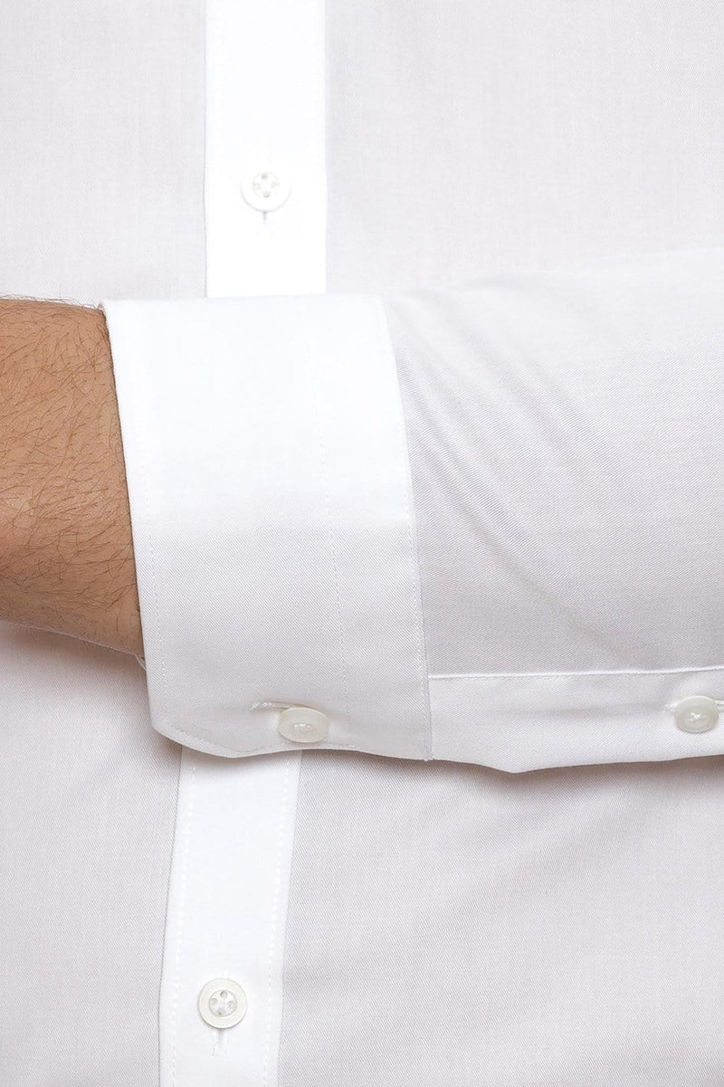 A close up view of the regular cuff on the Gibson slim fit fierce mens shirt in white pure cotton FGW014