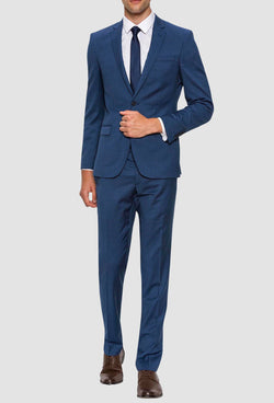 A full front view of the Gibson slim fit lithium suit in blue pure wool FGD019