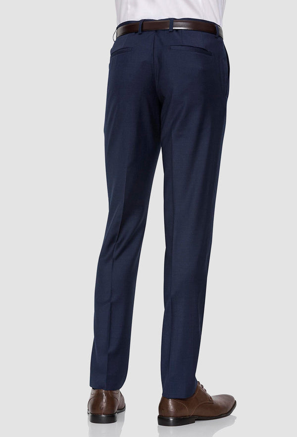 a back view of the gibson slim fit rebellion trouser in navy pure wool F3614 including the rear hip pockets