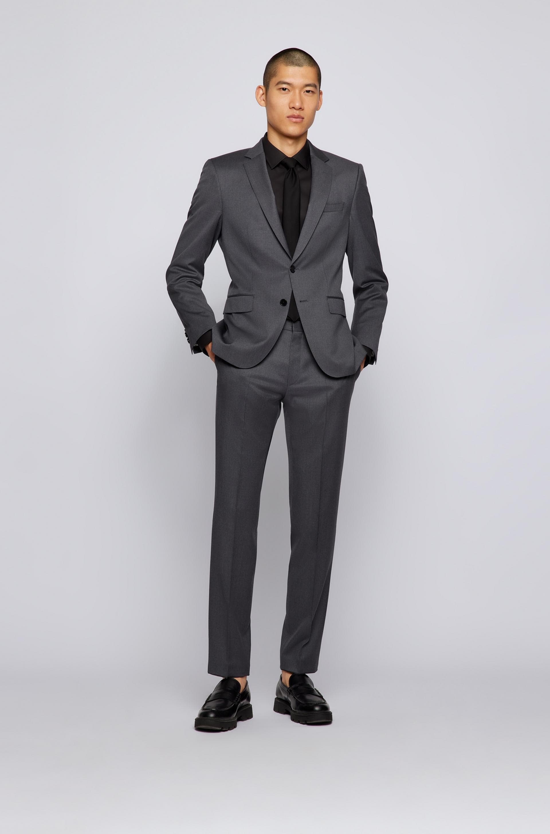 Hugo Boss slim fit Huge suit in Dark Grey pure virgin wool