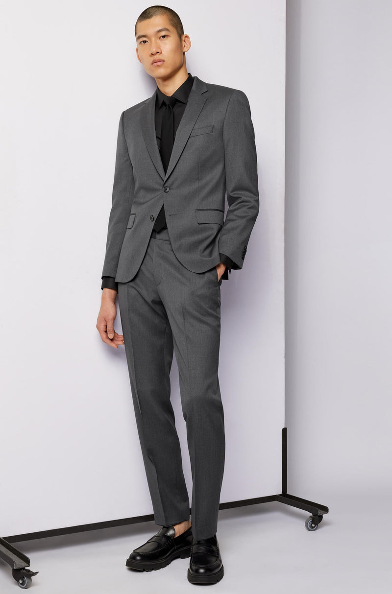 Hugo Boss slim fit Huge suit in Dark Grey pure virgin wool