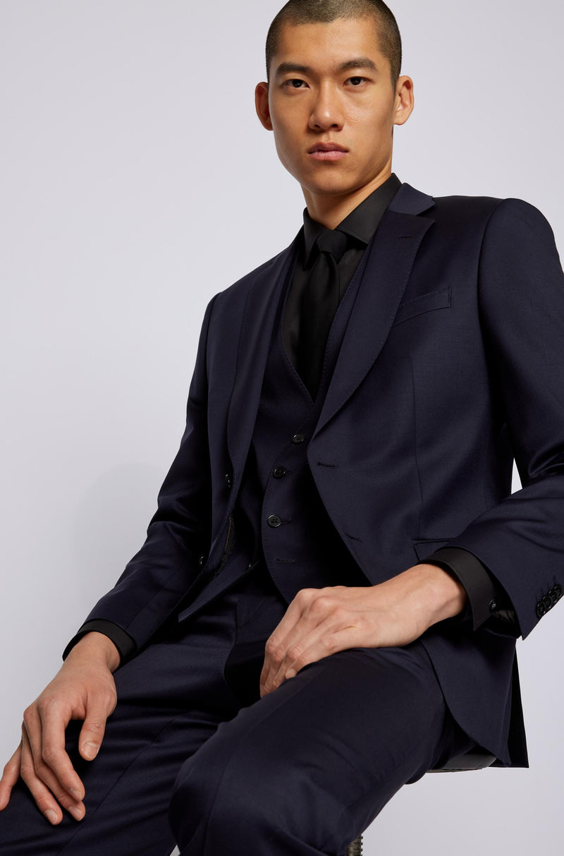 Hugo Boss Slim Fit Huge Suit In Dark Blue Pure Virgin Wool