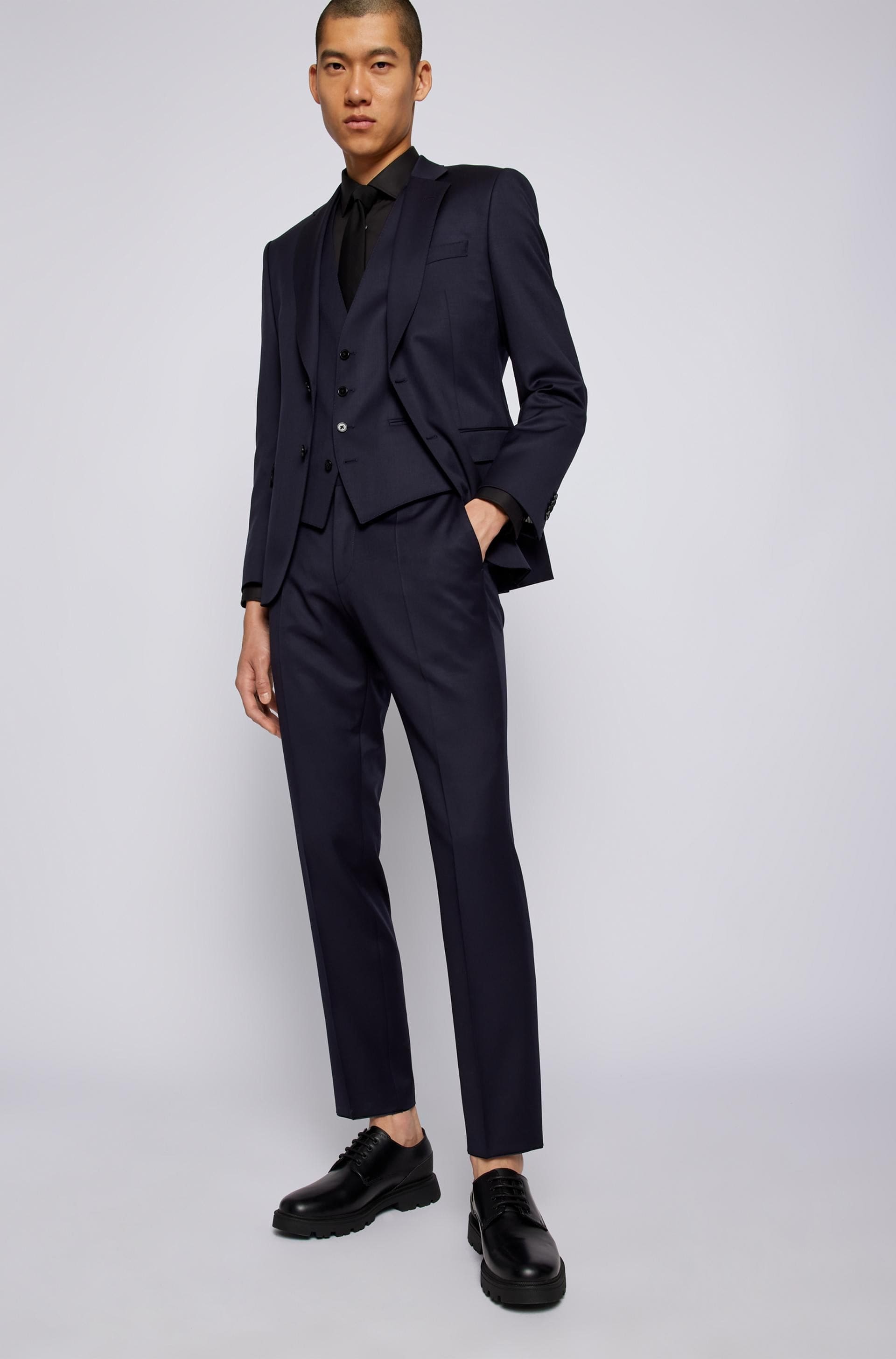 Hugo Boss slim fit Genius trouser in Dark Blue pure virgin wool