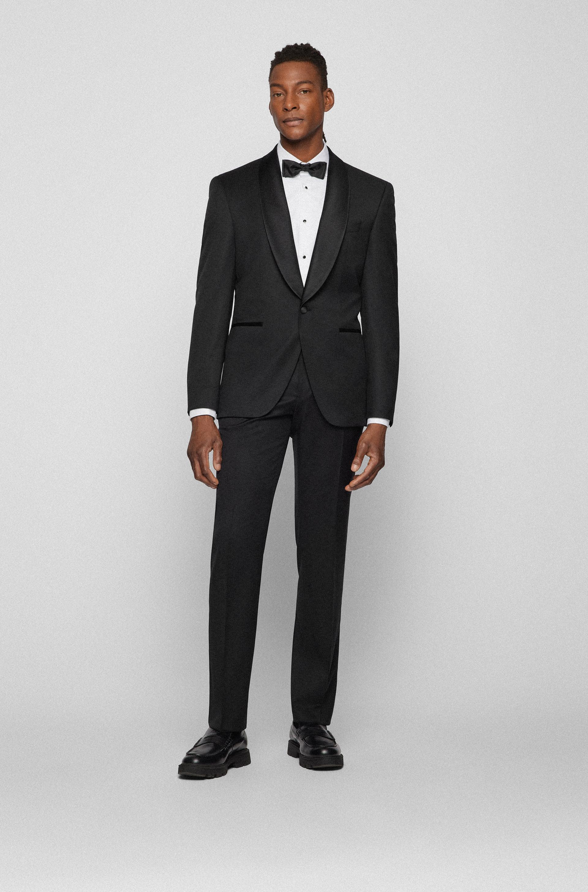 Hugo Boss Classic Fit Jeckson Tuxedo Dinner Suit in Black Pure Virgin Wool