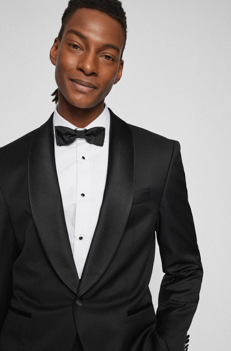 Hugo Boss Classic Fit Jeckson Tuxedo Dinner Suit in Black Pure Virgin Wool