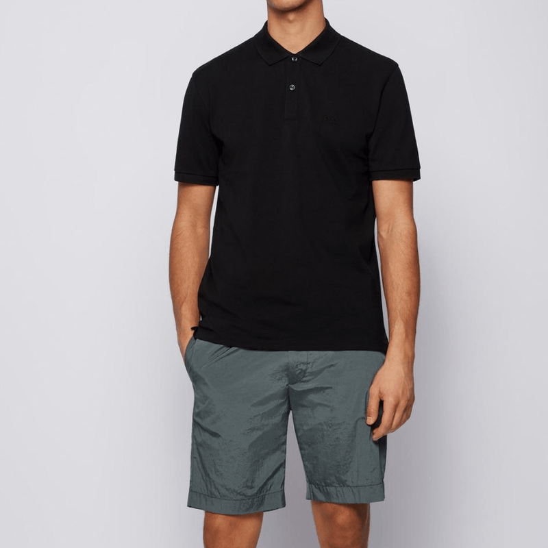 black hugo boss polo with small logo on left chest