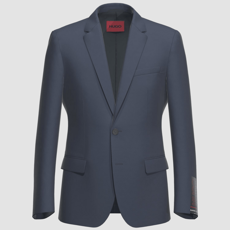 the hugo slim fit henry suit jacket in dark navy wool with two side pockets and two button closure