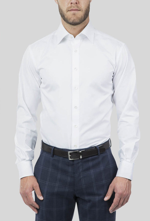 A front on view of the Joe Black slim fit pioneer shirt in white pure cotton FCE300