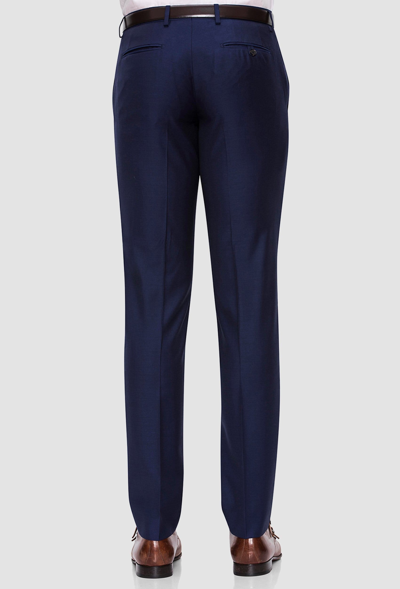 a rear view of the Joe Black slim fit razor trouser in navy pure wool 