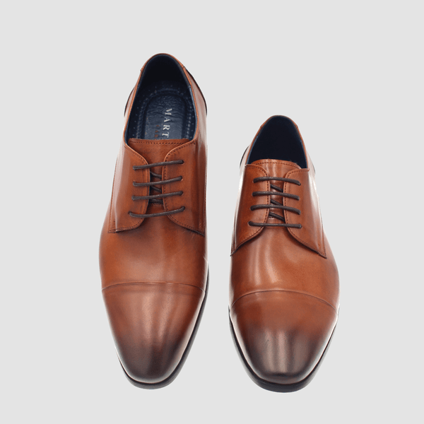 top view of the martino carolus mens leather dress shoe in tan