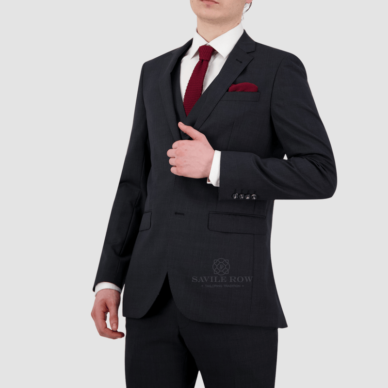 savile row mens abram suit in charcoal wool and poly blend