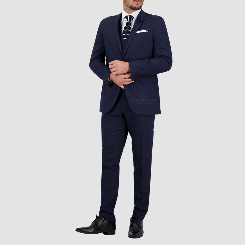 full length view of the mens navy tailored suit from savile row suits