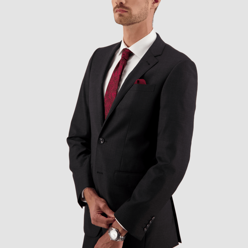 the abrams suit jacket in charcoal grey with two button front