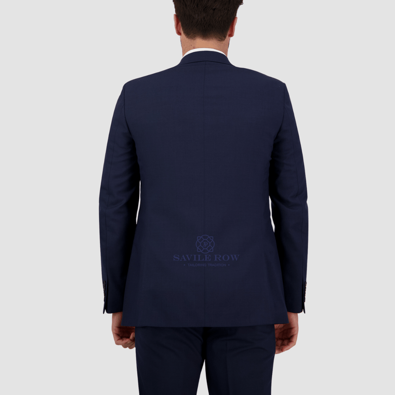the back of the mens abram suit jacket in navy blue