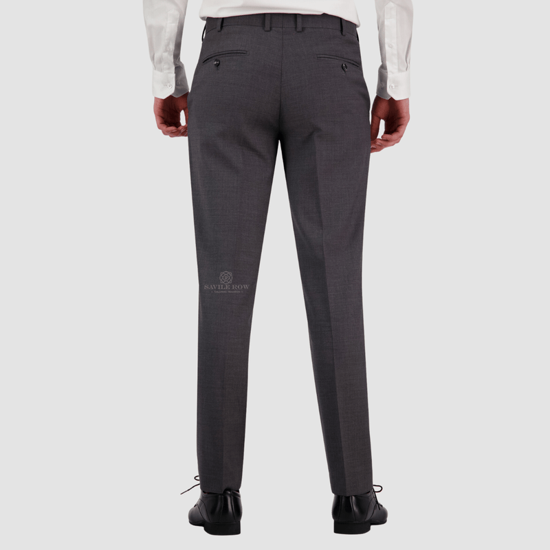 Men's Grey Checked Flat Front Travel Trousers | Jeff Banks
