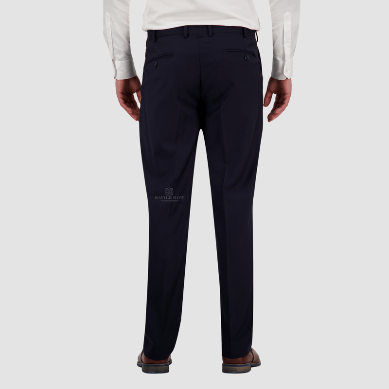 the back of the noah mens suit trouser in navy blue