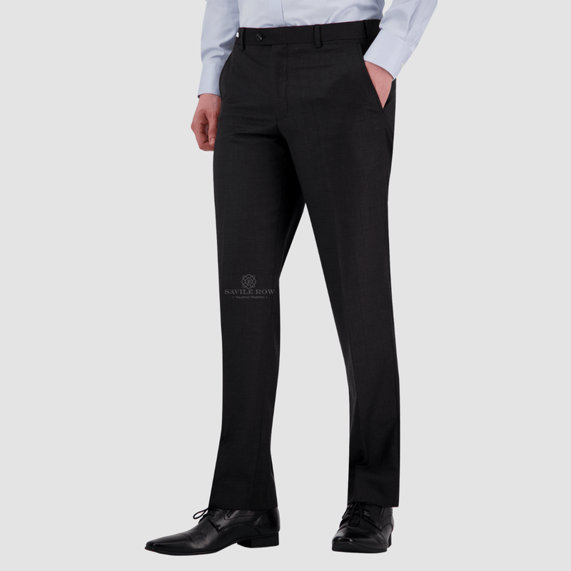 Savile Row Classic Fit Mens Noah Trouser in Charcoal Pure Wool