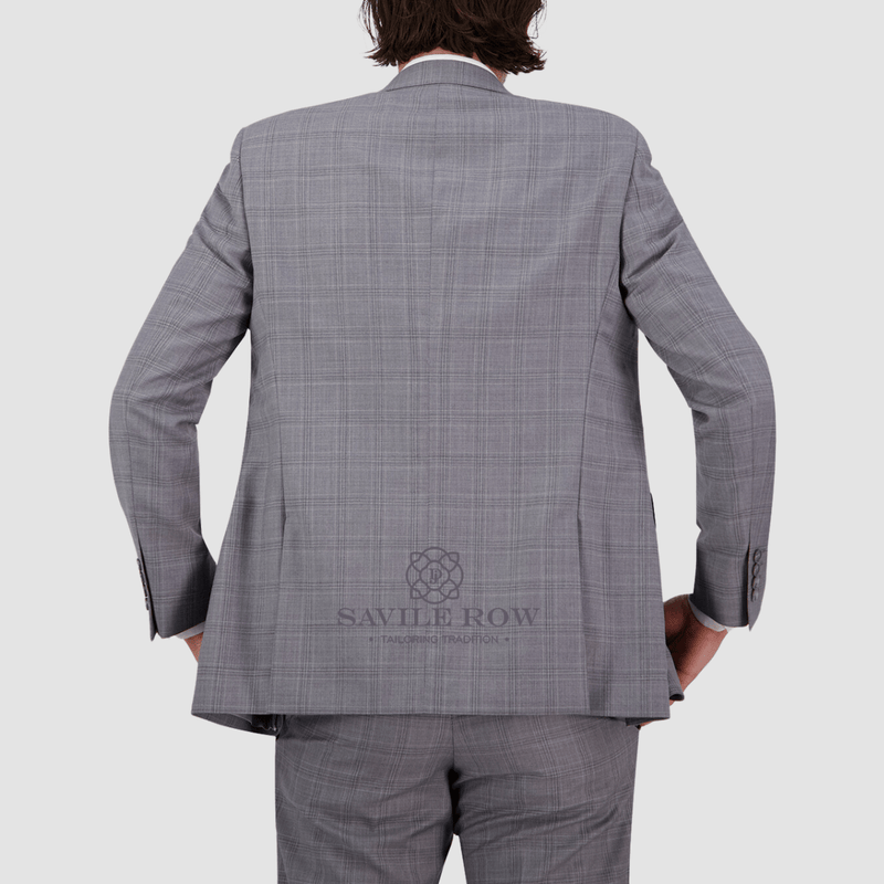 the back of the mens grey silver abram suit