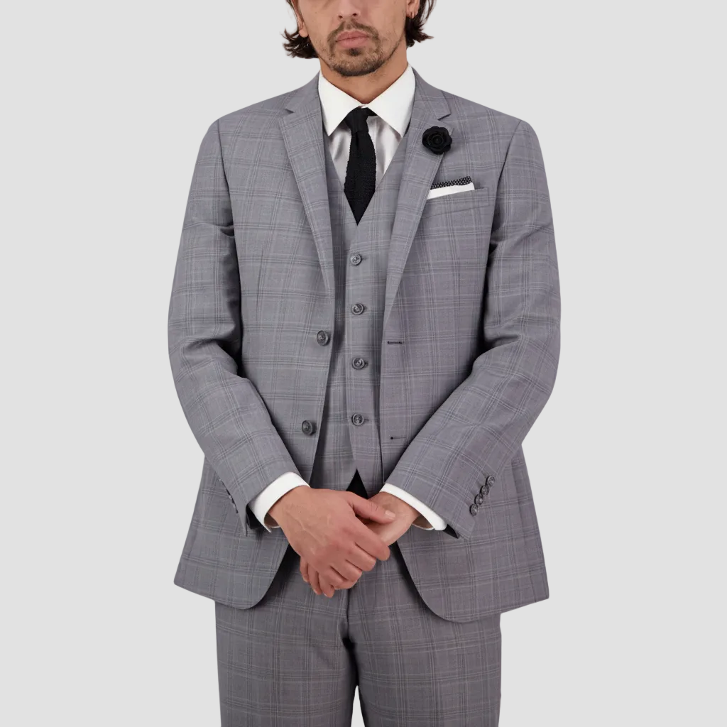 Savile Row Tailored Fit Mens Saul Signature Vest in Silver Australian Merino Wool