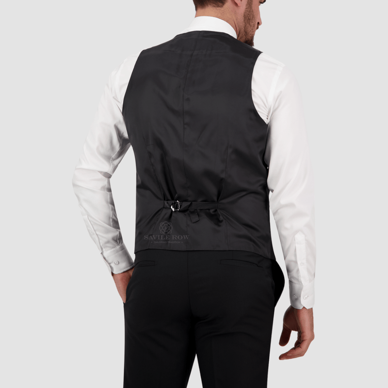 Savile Row Tailored Fit Mens Saul Vest in Black Pure Wool