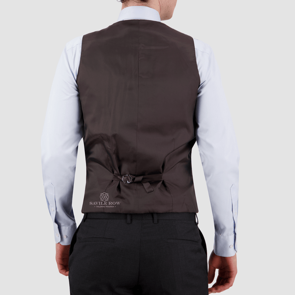 the satin back of the saul vest in charcoal grey