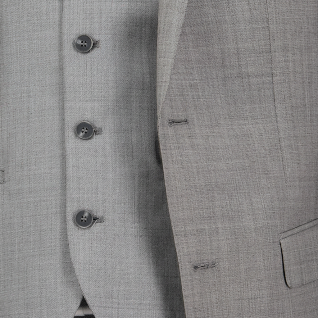 Chrome tailored suit in a refined wool blend with performance finish by Savile Row. 