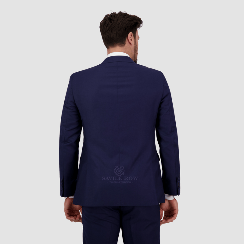 the back of the mens navy blue suit with white shirt 