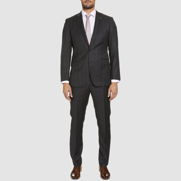 mens classic fit charcoal suit with window pane check throughout by studio italia suits