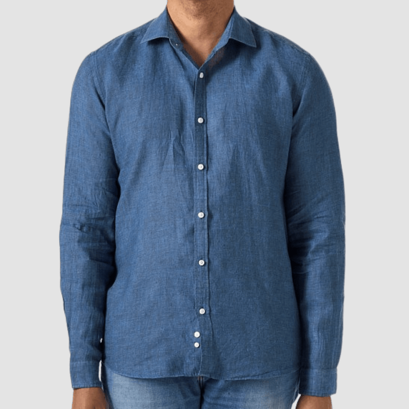 Studio Italia slim fit riva shirt in navy blue linen