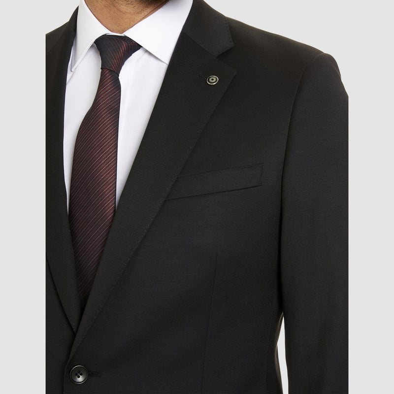 the botch lapel detail of the studio italia classic fit icon george suit in black wool blend 