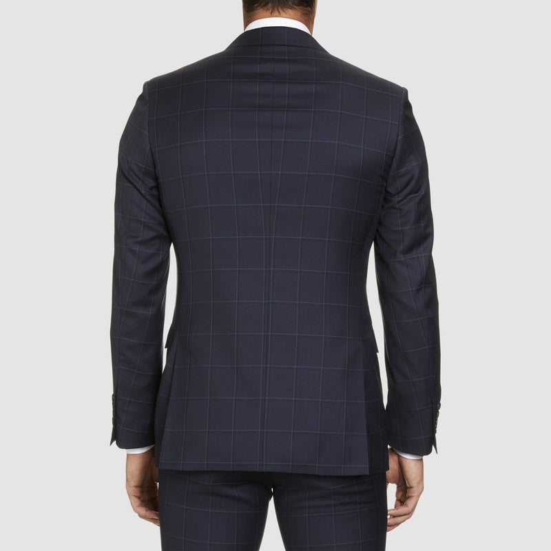 a back view of the studio italia slim fit florence suit jacket in navy check pure wool  ST-465-11