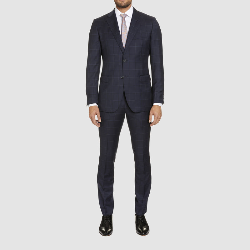 a full length view of the studio italia slim fit florence suit jacket in navy check pure wool  ST-465-11