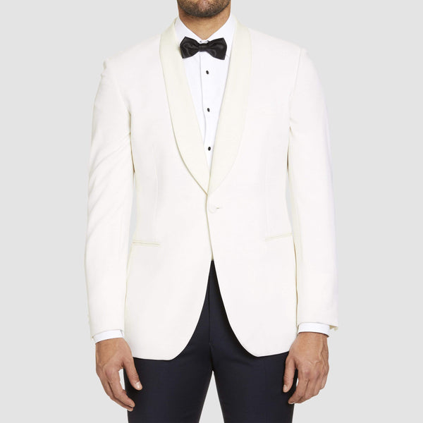 a front view of the studio italia slim fit prince shawl collar tuxedo jacket ST-436-81 in ivory