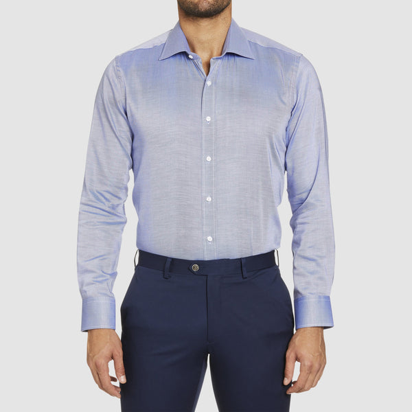 front view of the studio italia slim fit spencer business shirt in blue easy iron cotton  ST21
