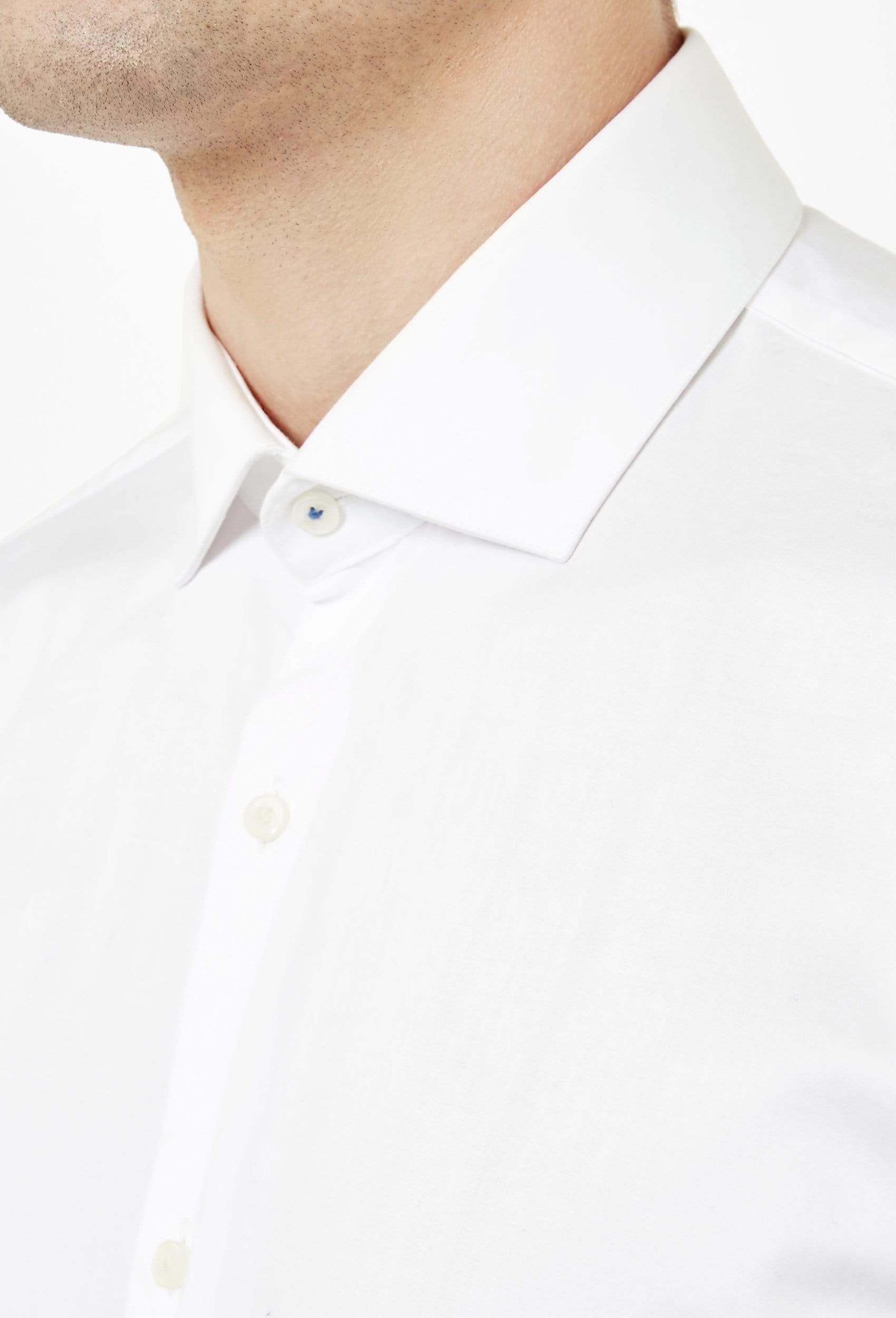 a close up view o the Ted Baker slim fit rosest shirt in white cotton 2RA6899