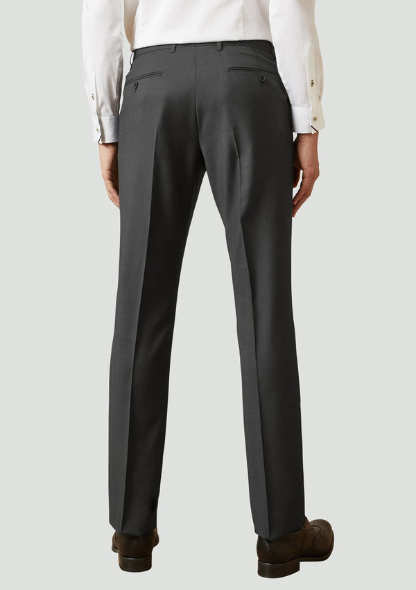 The back view of the elegan ted baker slim fit men's suit trouser in black pure wool
