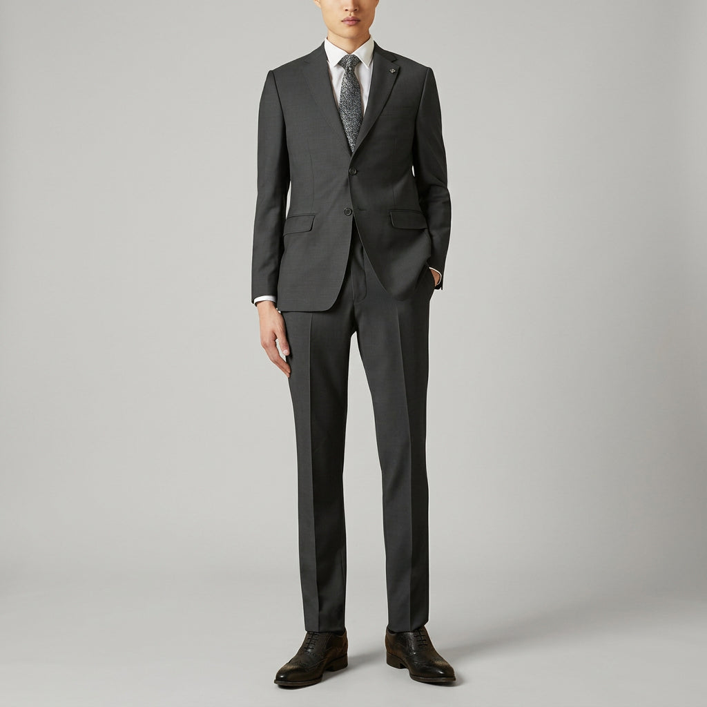 a full view of the ted baker slim fit Elegan business mens suit in Black pure wool 1RL2000.
