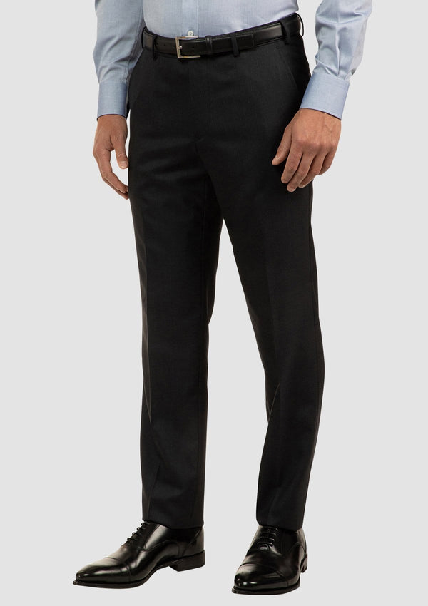 the side view of the cambridge classic fit interceptor trousers in charcoal pure wool FCI417