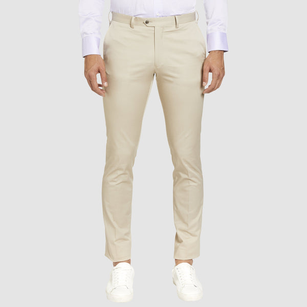 a front view of the Studio Italia slim fit chino in beige stone  cotton stretch  ST-376-81