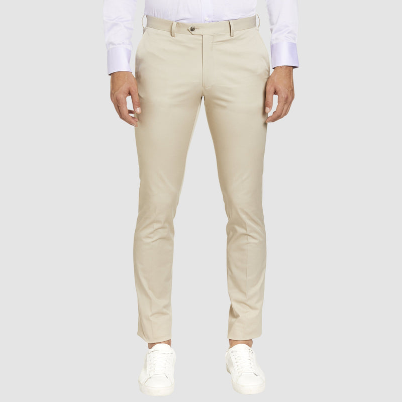 a front view of the Studio Italia slim fit chino in beige stone  cotton stretch  ST-376-81