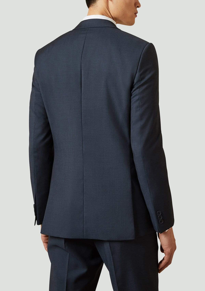 the back of the ted baker slim fit elegan suit jacket in navy pure wool 