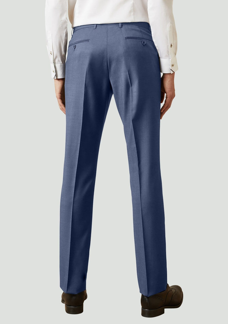 a back view of the mens ted back slim fit elegan trouser in marine blue wool