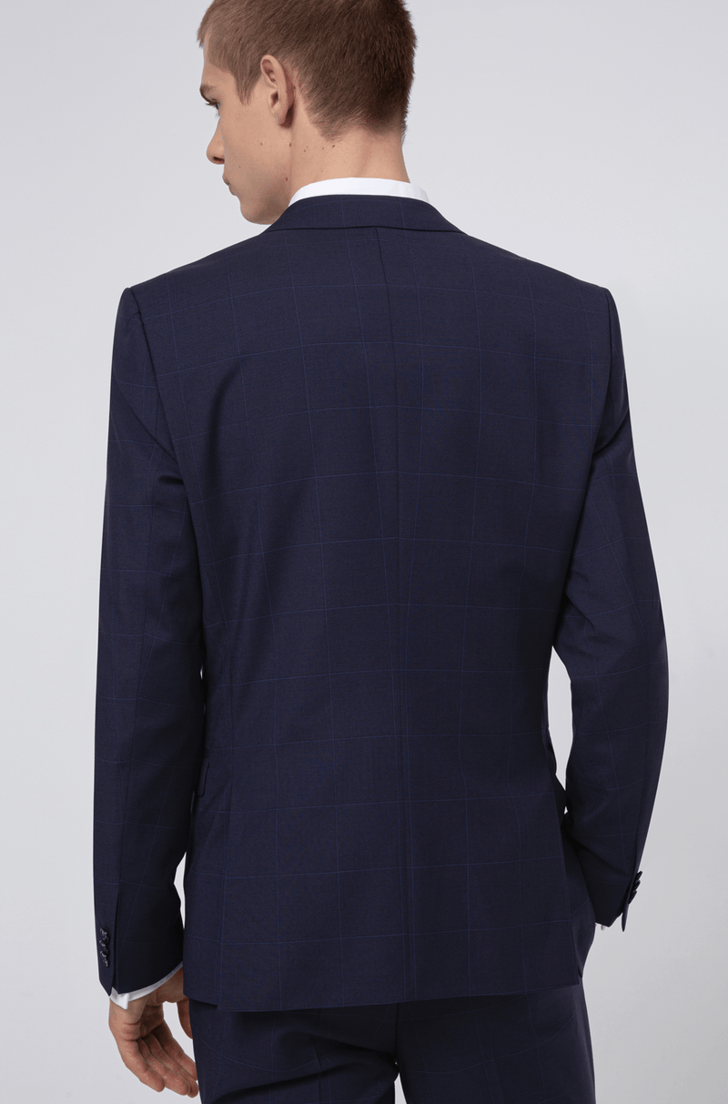 the back view of the on the hugo boss mens arti hesten suit jacket in dark navy pure wool a flatlay image of the slim fit arti hesten hugo boss suit in blue pure wool 50427352