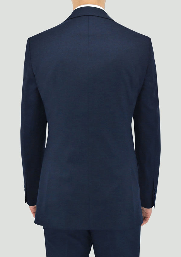 back view of the daniel hechter slim fit shape mens suit jacket in blue merino wool STDH106-15