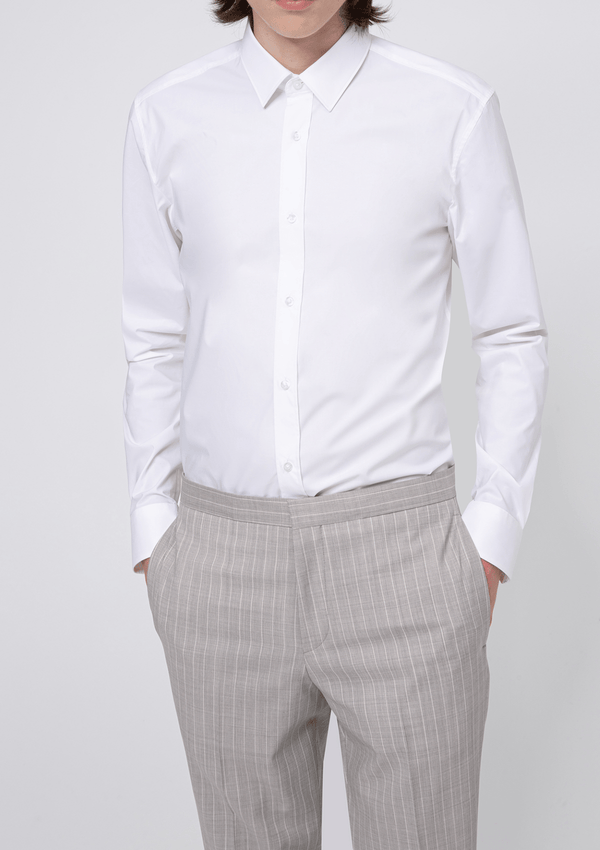 a front view of the Hugo slim fit Elisha business shirt in white pure cotton