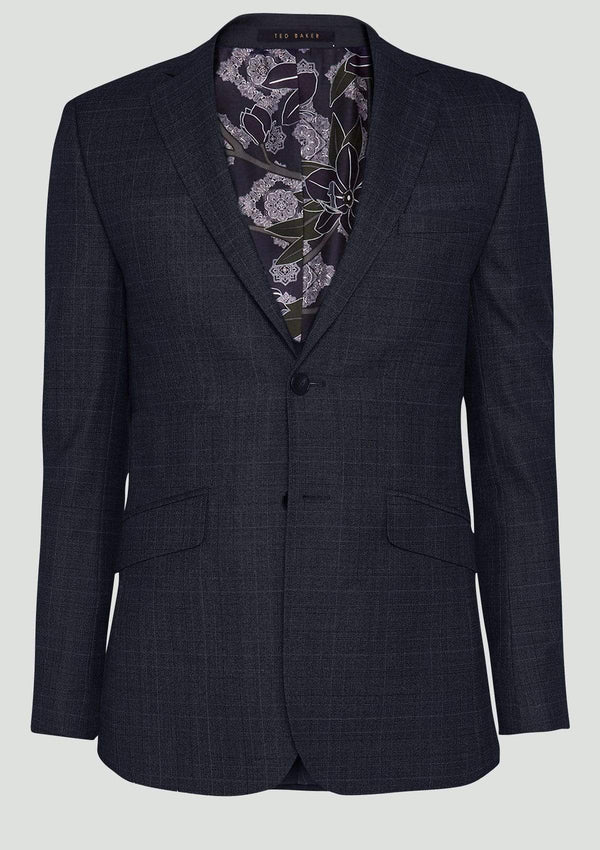 the slim fit ted baker elegan suit jacket in gunmetal grey check pure wool 1RL2004