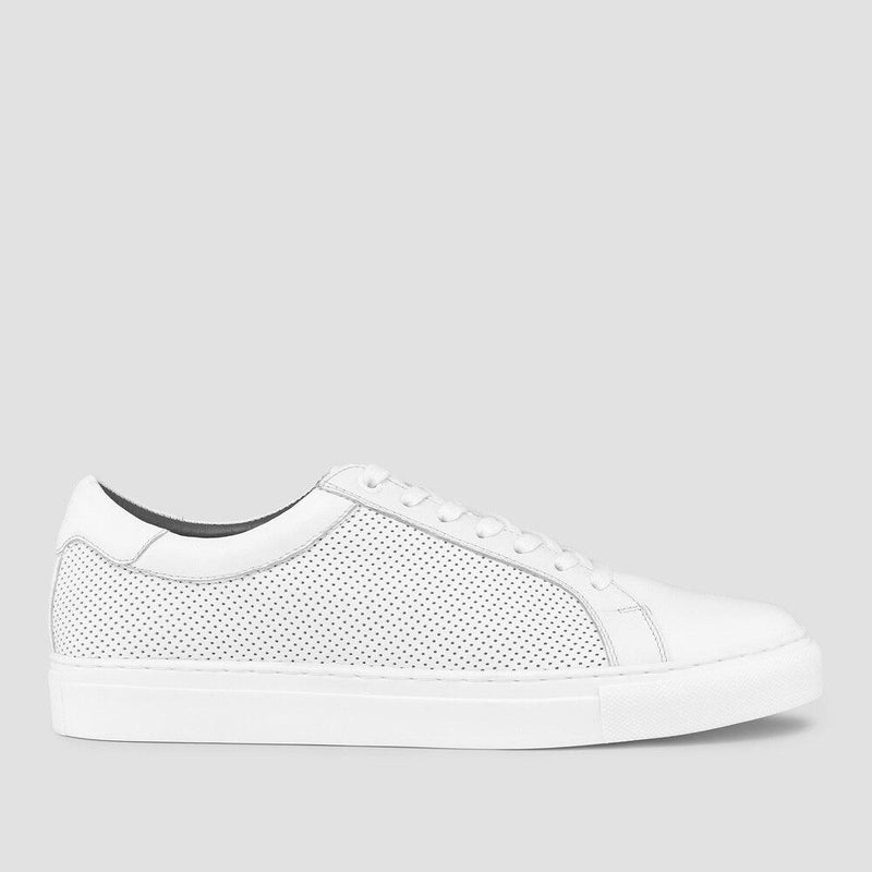 a side on view of the smith white leather mens sneaker by aquila